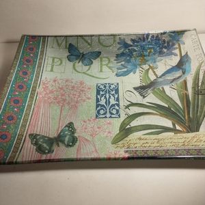 Postage Stamp Silver Leaf Glass Plate